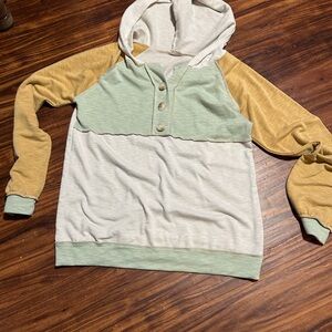 Colorblock Hoodie with Button Detail